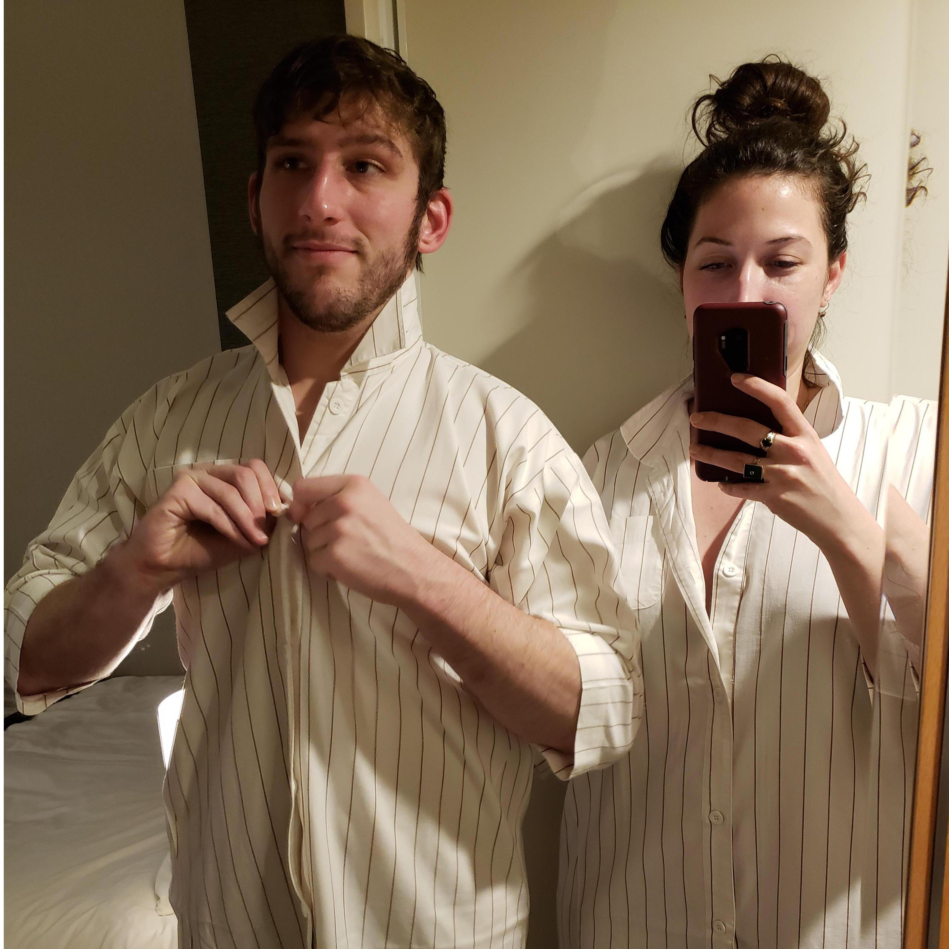 Matching nightshirts provided by our hotel in Tokyo