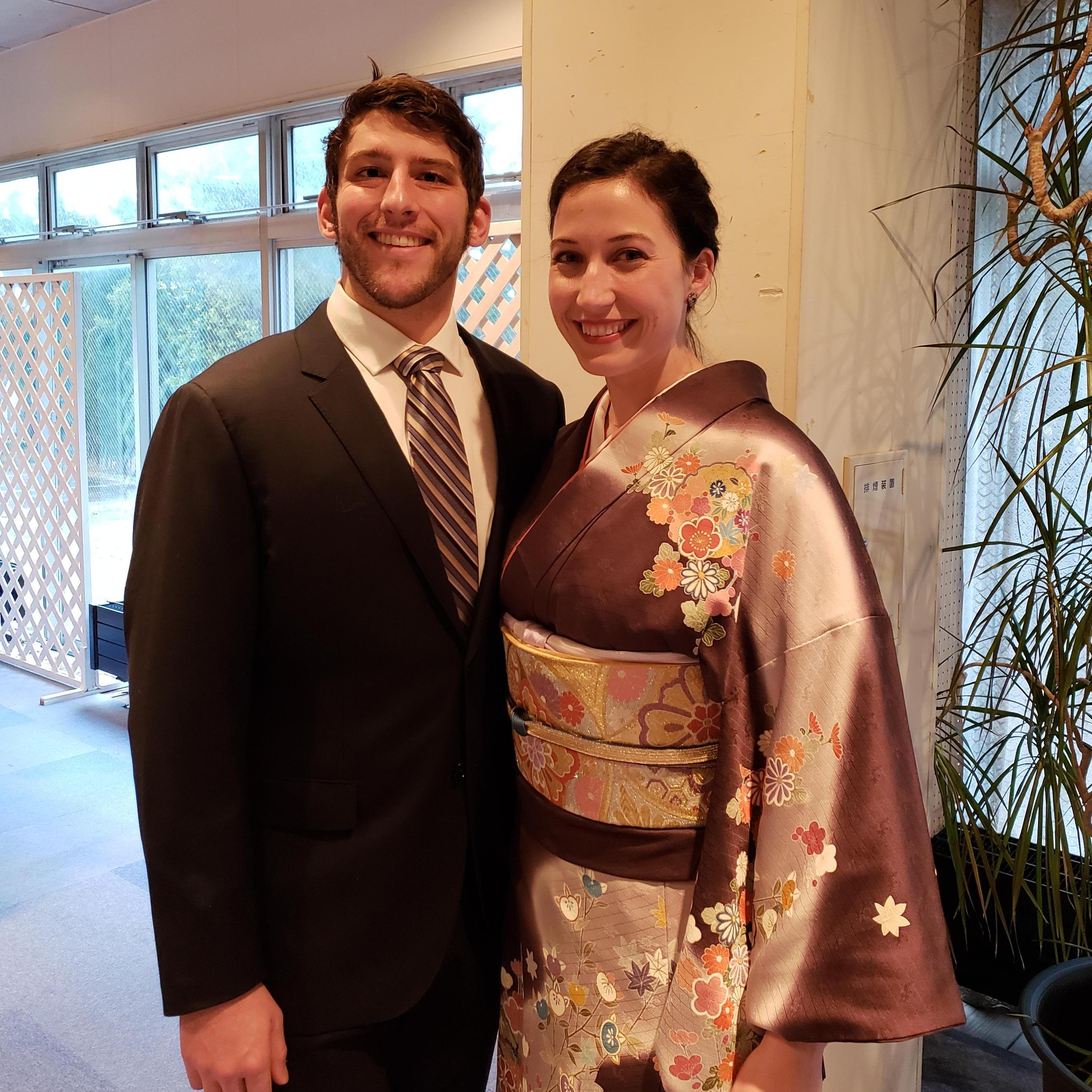 Dressed up for Mari's wedding in Japan!