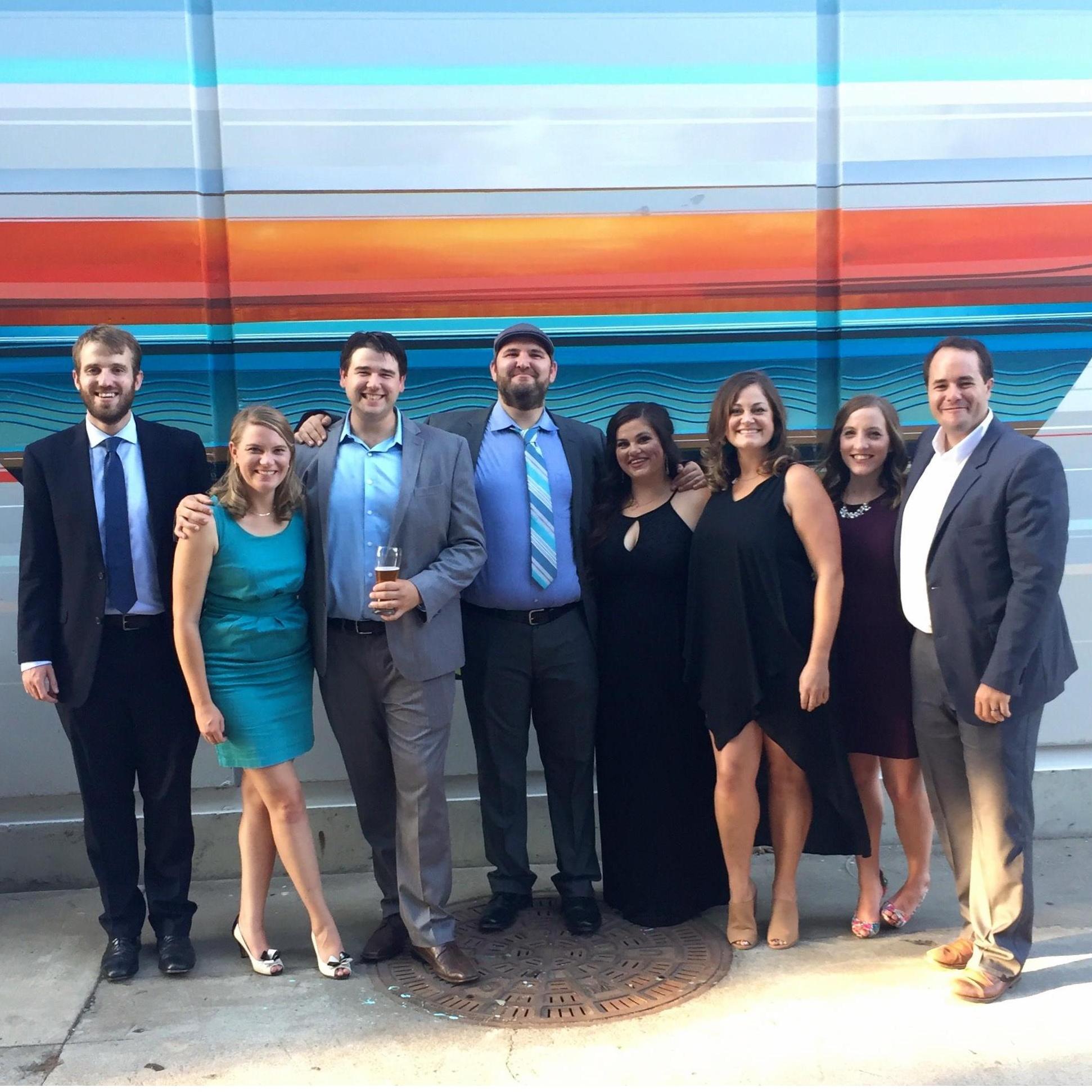Enjoying the Midtown art vibe with friends after Cullen and Sara Crackle's wedding. 
Oliver, Stephanie, Perry, Ken, Dana, Tara, Beth, TJ.