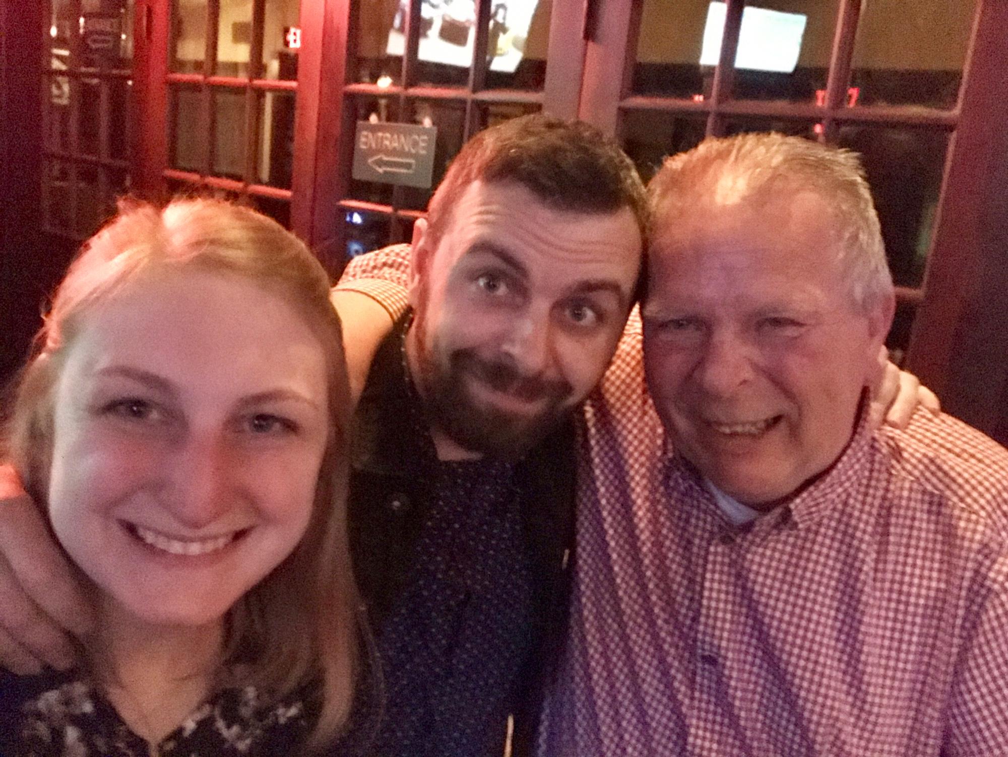 Enjoying a night out with David’s dad!