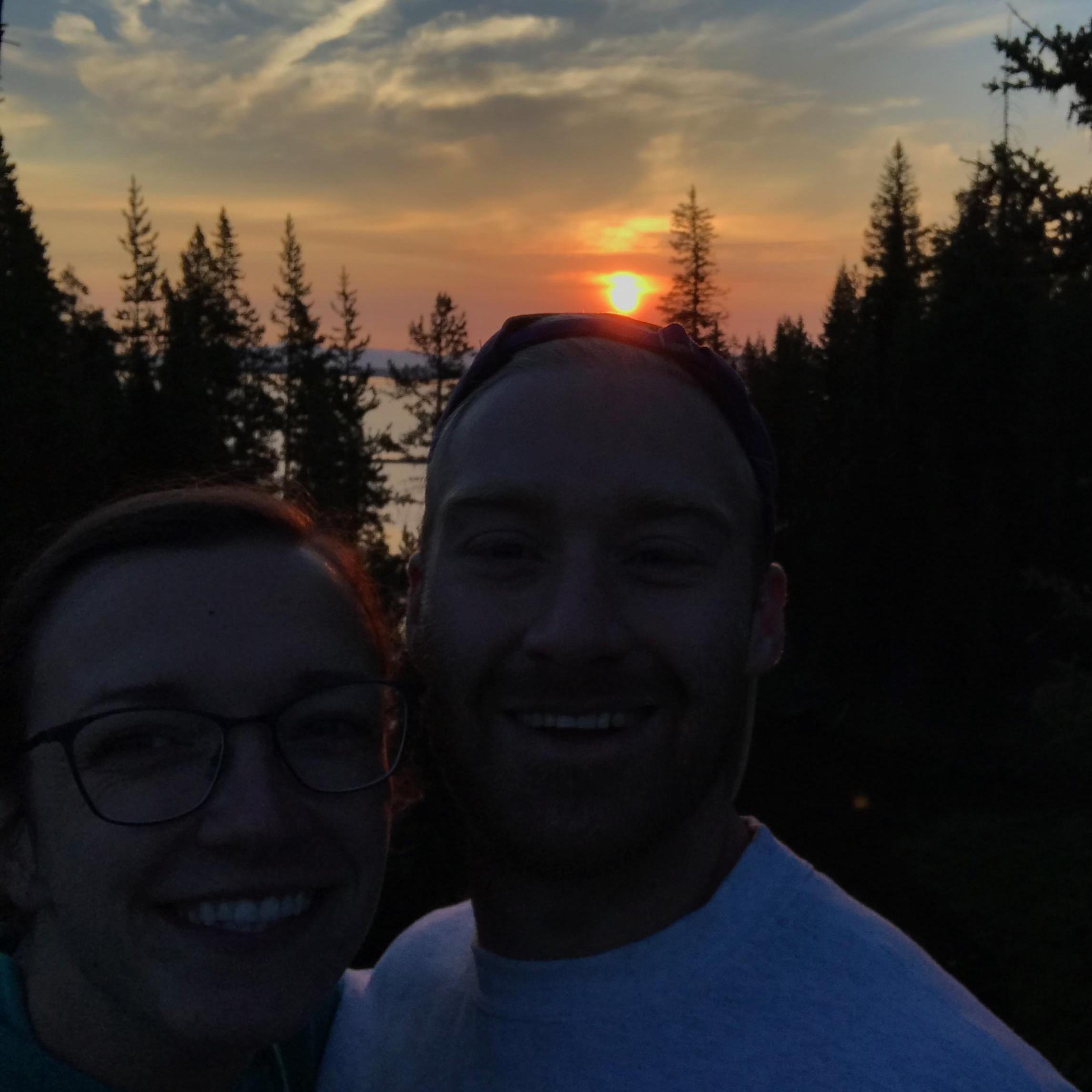 Our first sunrise together!! Woke up early to try and get a campsite at Jenny Lake - not early enough, apparently. But our backup wasn't so bad!