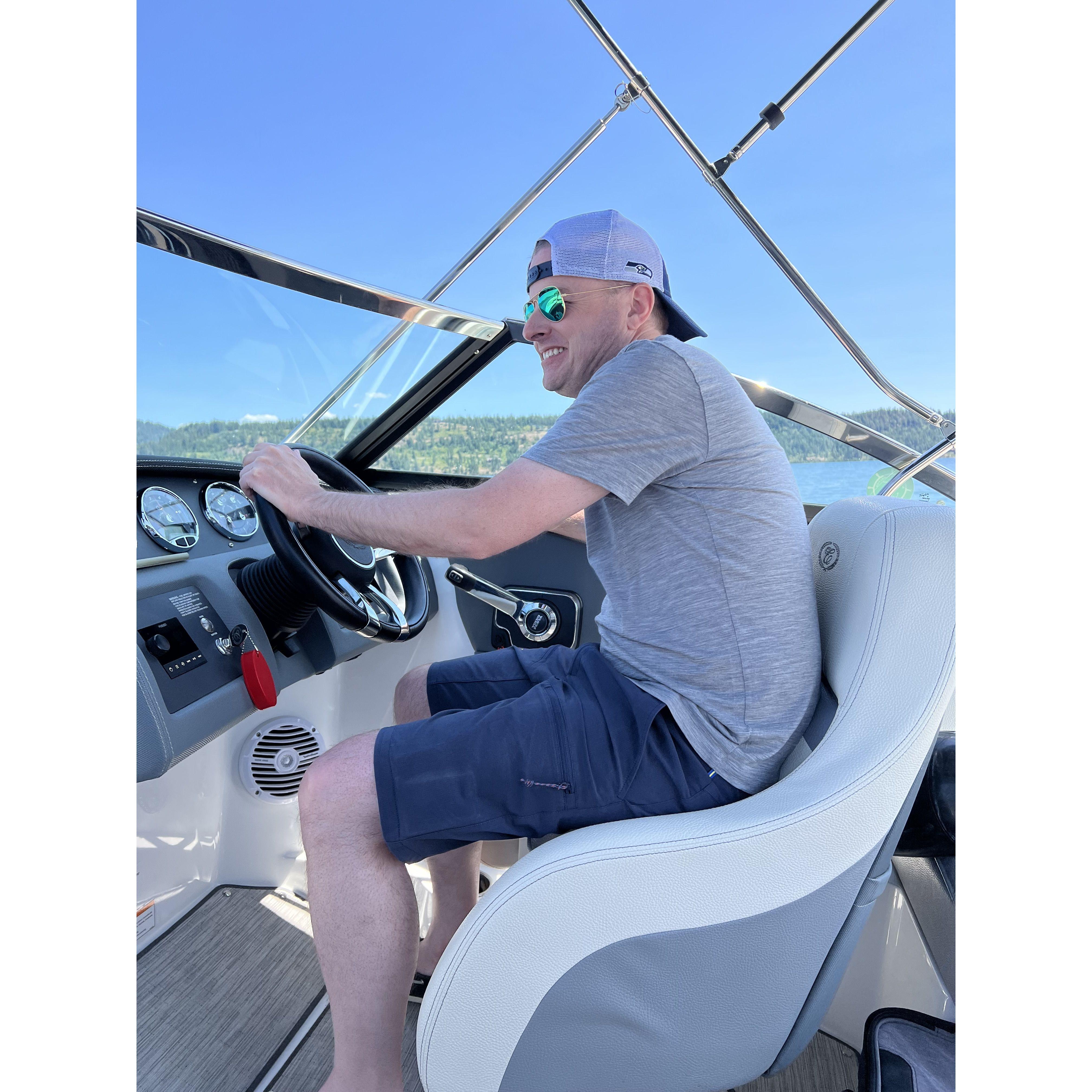 Jeremy drives the boat!