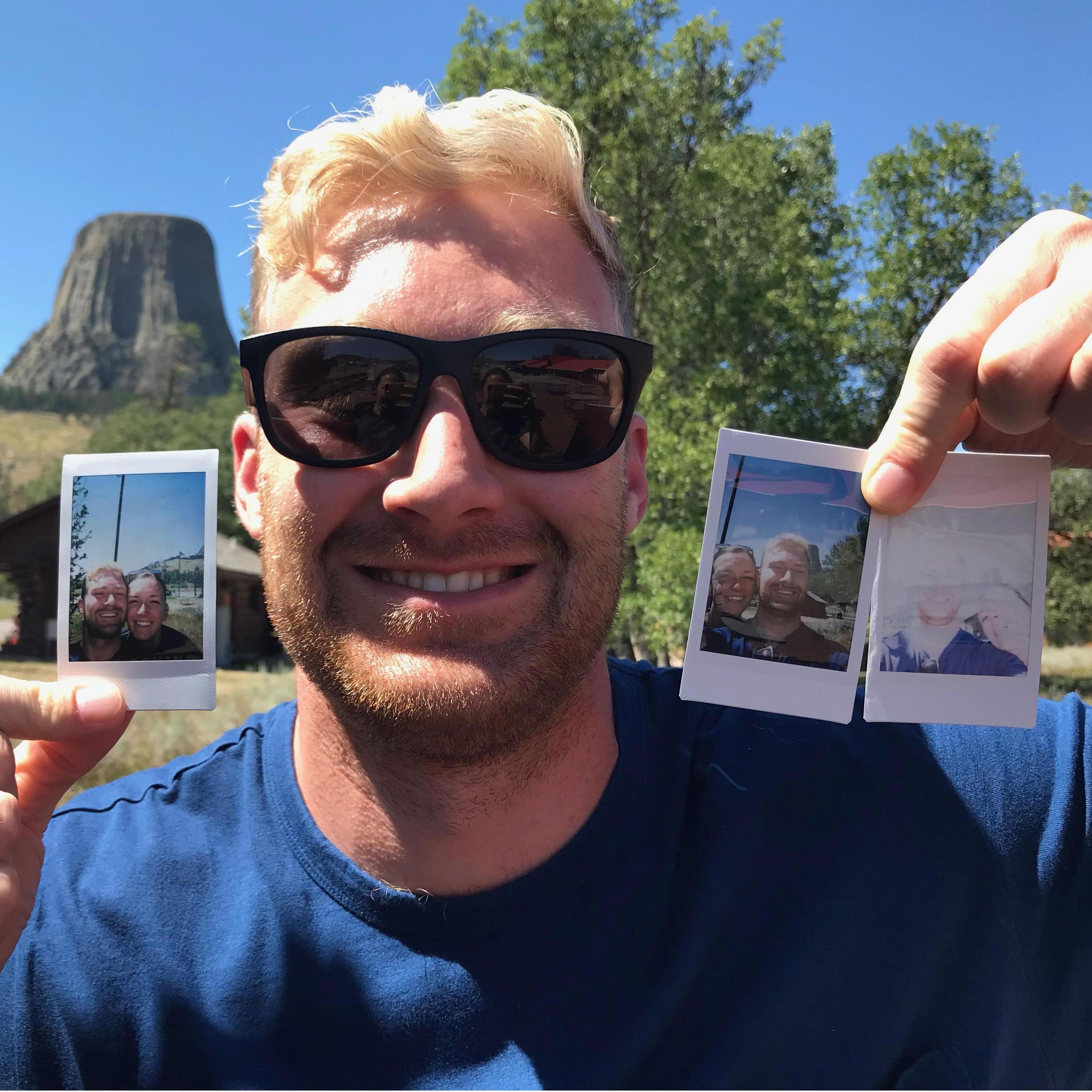 You see here, Ben tries really hard to capture Devil's tower in a polaroid photo. His attempts were unsuccessful.