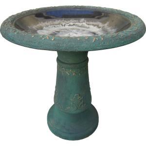 19-1/2 in. x 11-1/2 in. x 20-1/2 in. Fiberclay Green Birdbath