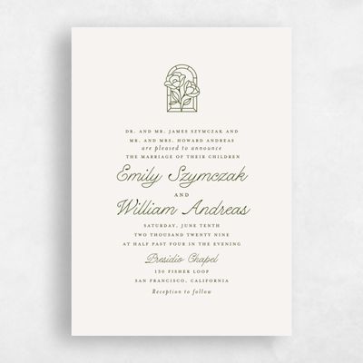 Beige Floral Wedding Invitation - Vianne Portrait