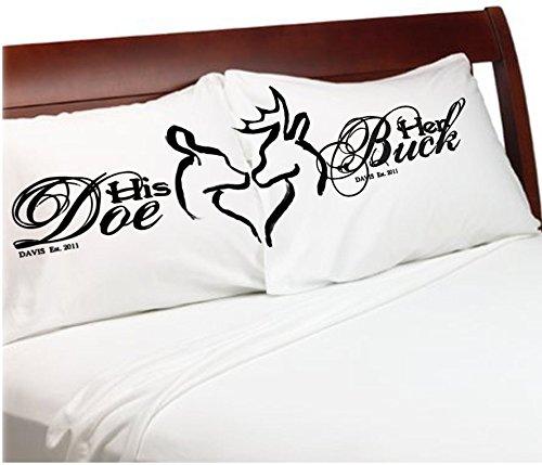 Her Buck His Doe Couples Pillow Cases Personalized Romantic Gifts, Anniversary, Engagement, Wedding, Valentines Day or Christmas Romantic