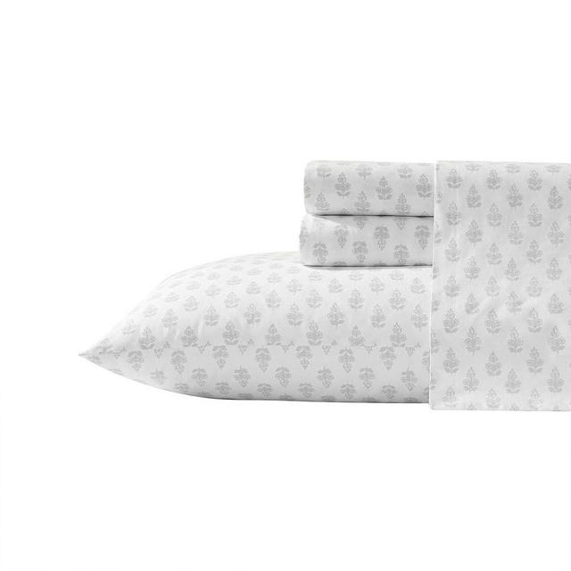 Laura Ashley - King Sheets, Lightweight & Breathable Cotton Percale Bedding Set with Matching Sham(s), Oeko-Tex Certified (Francesca Grey, King)