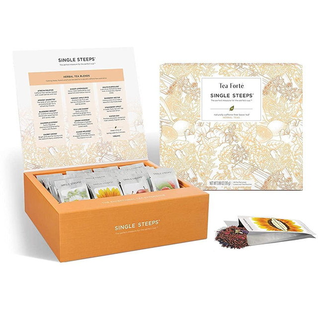 Tea Forte Herbal Tea Gift Set, Assorted Loose Leaf Teas, Single Steeps Tea Chest Gift Box, Herbal Tea Variety Pack