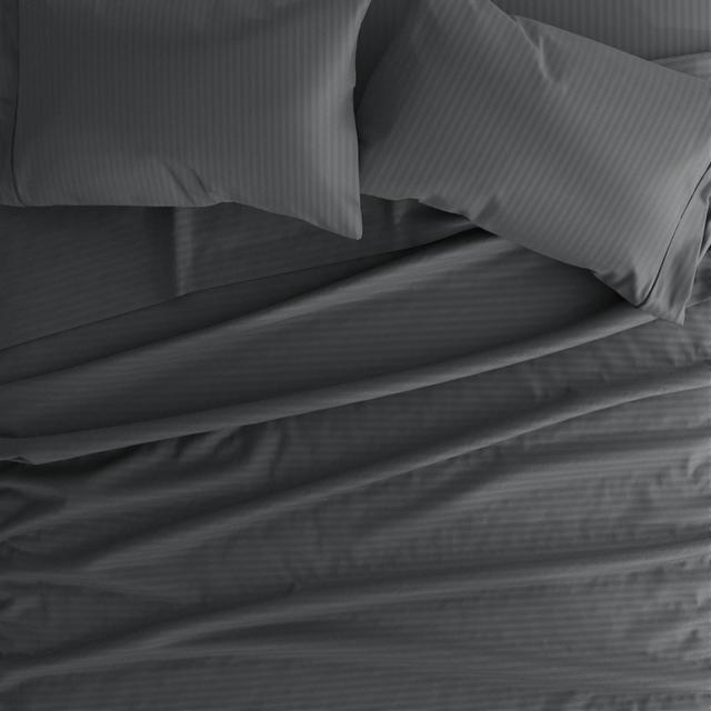 Becky Cameron, Easy Care, Striped Embossed Sheet Set, King, Gray
