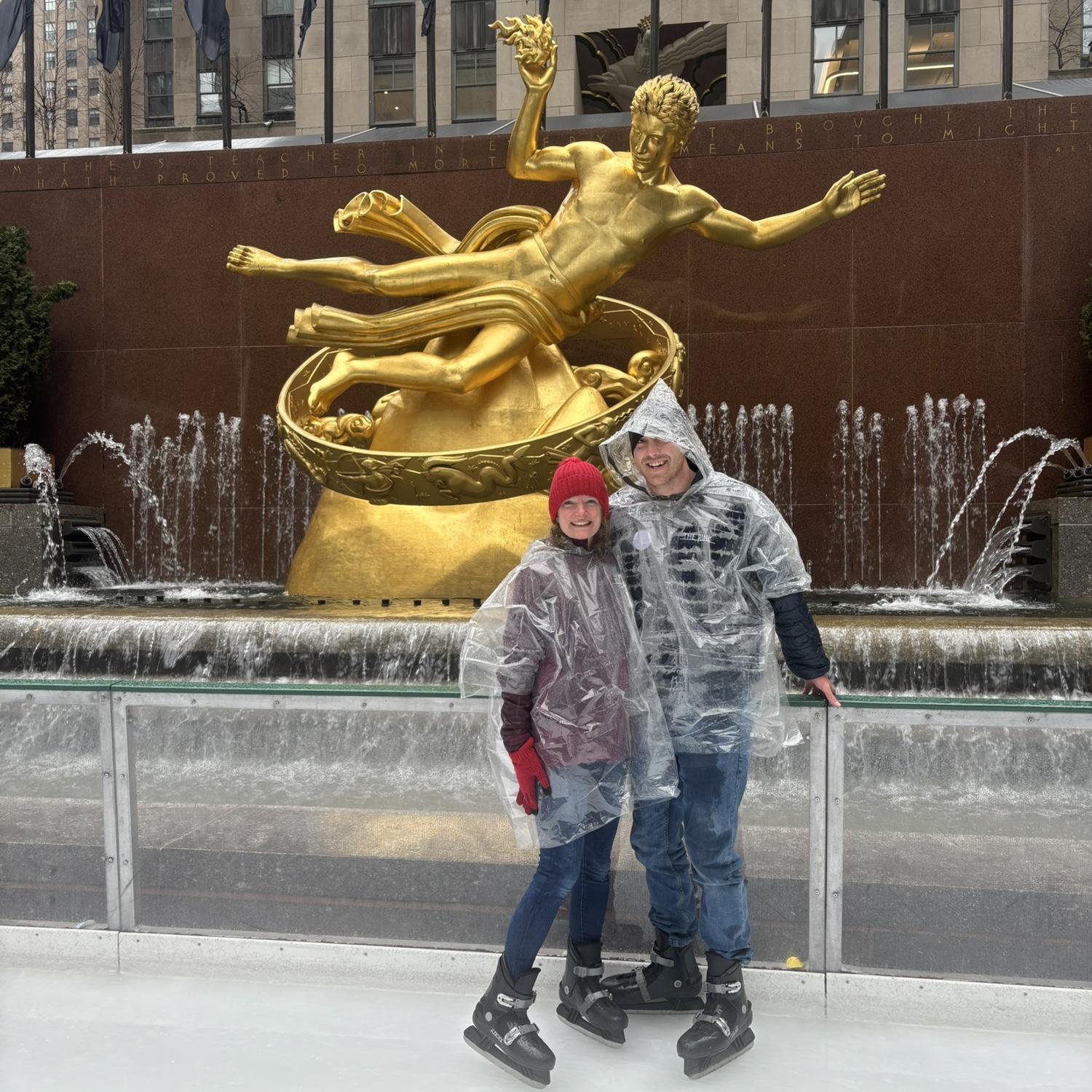 Skating in the rain at rocket fella center