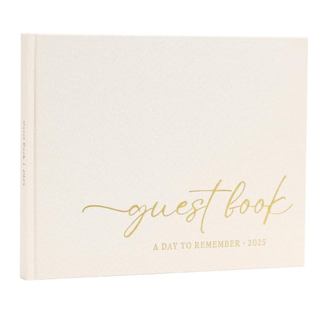 LONLAT Elegant Guest Book for Wedding Reception, Beautiful Guestbook for Baby Shower and Wedding Decor, 100 Blank Pages for Sign in, Polaroid Pictures and Photos, Linen Cover (2025, Beige)