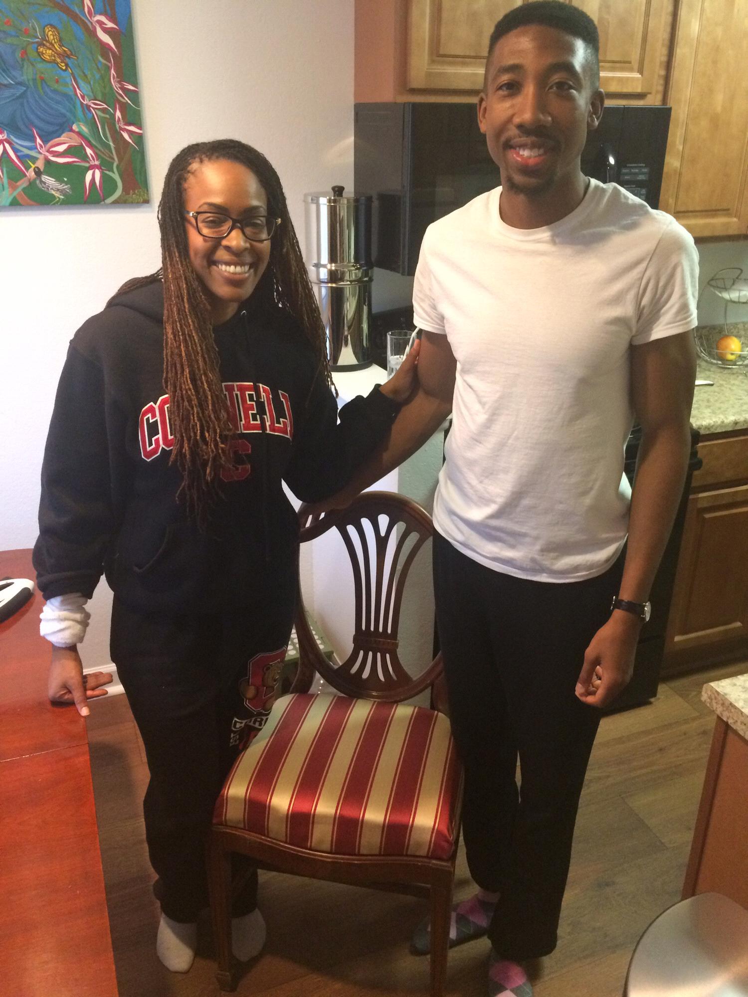 Blake and Mama Angel Reupholstering Chairs February 2017