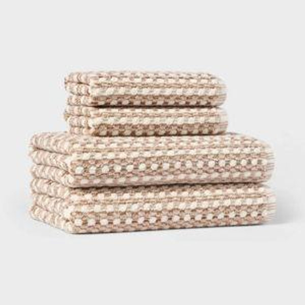 4pc Value Bathroom Towel Bundle Set (2 Bath + 2 Hand) Tan Pattern - Threshold™