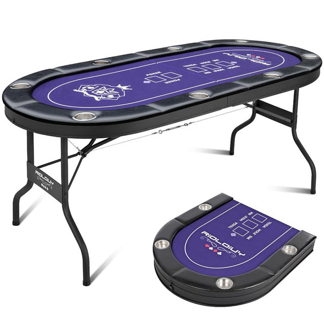 Rioloiuy 8 Player Poker Table Foldable, Texas Holdem Casino Table with Padded Rails & Cup Holders, Portable Folding Game Table for Home or Game Room, 71 Inch
