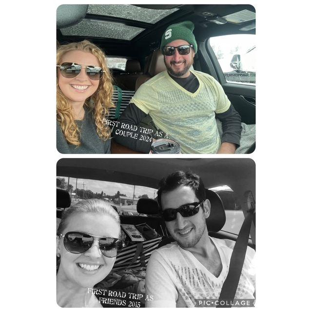 Road Trip as friends in 2015 and remake of our pic in 2024 as a couple