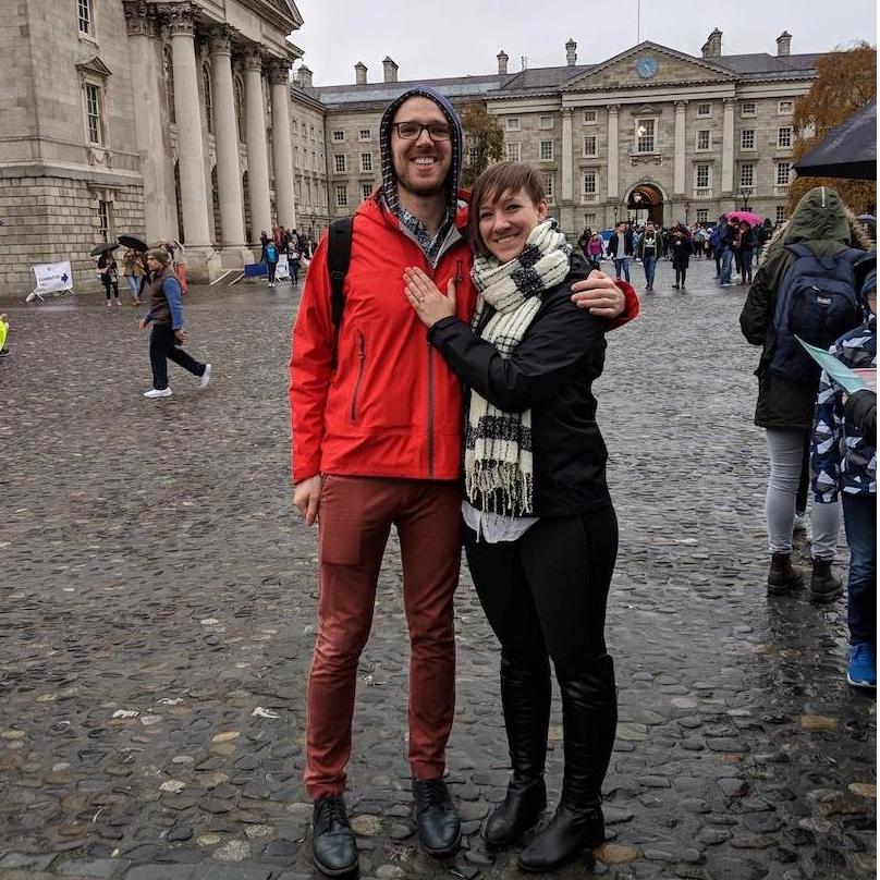 We enlisted a tour guide to take another post-engagement photo on the Trinity College campus