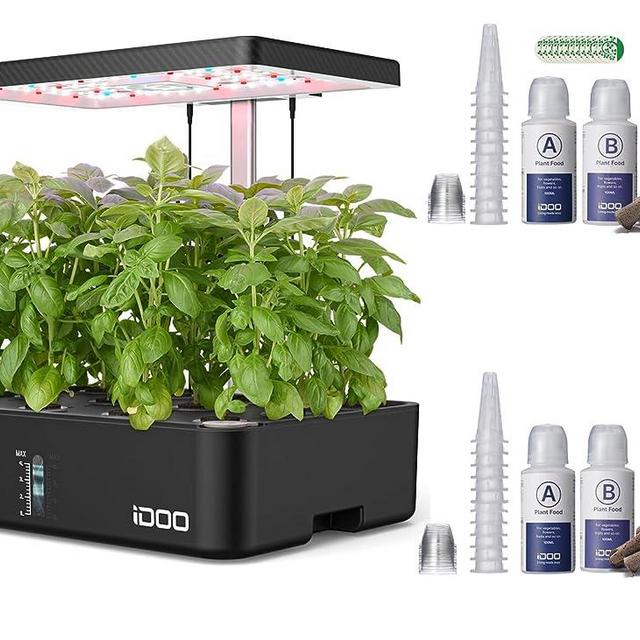 iDOO Hydroponics Growing System Bundle, Auto-Timed, Water Pump, Built-in Fan, Indoor Herb Garden Kit Come with Replacement Seed Pod Kit