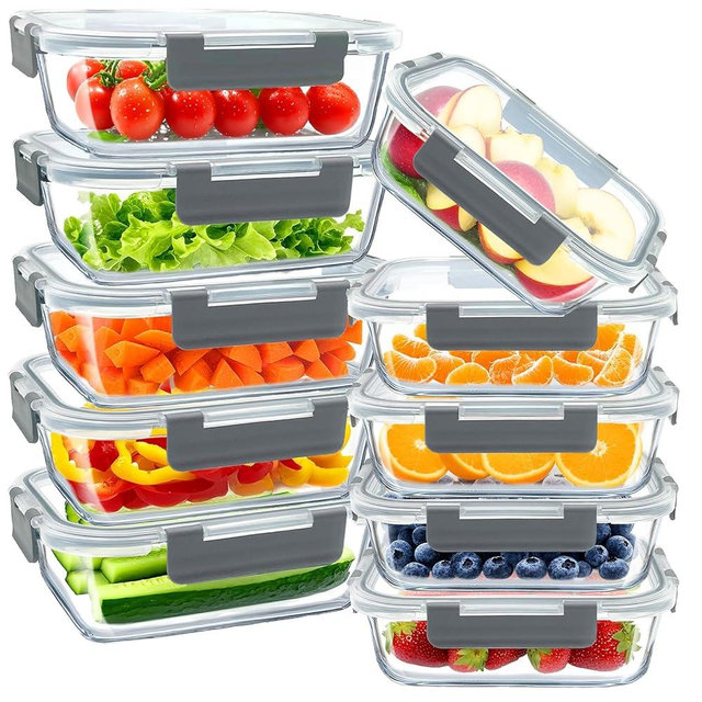 Bestfull 10 Pack Glass Meal Prep Containers with Lids Airtight 36oz & 12.5oz, Stackable Glass Food Storage Containers BPA Free, Leak Proof, Microwave, Oven, Freezer and Dishwasher Safe