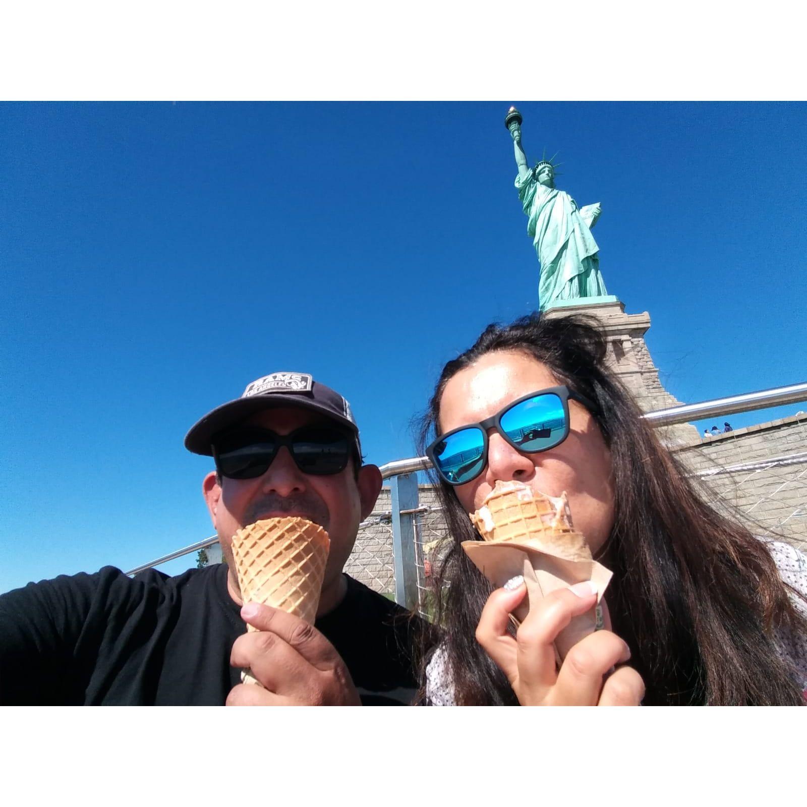 Enjoying ice cream on the road