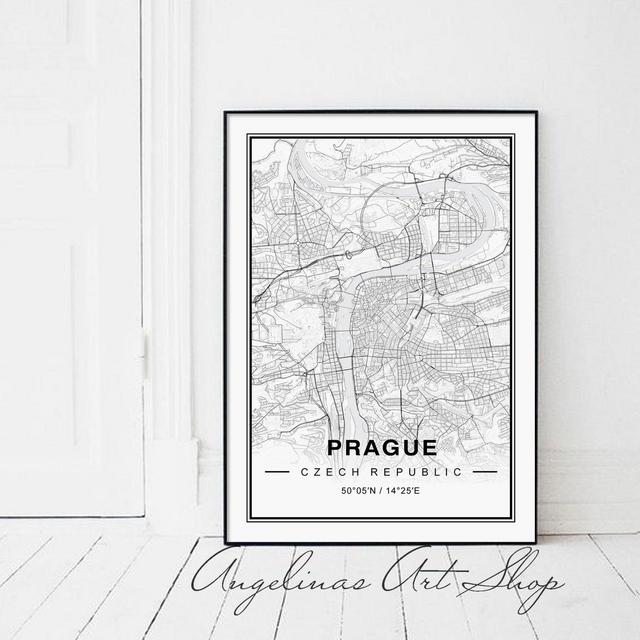 Prague Detailed Map Poster - Black and White - 18x24