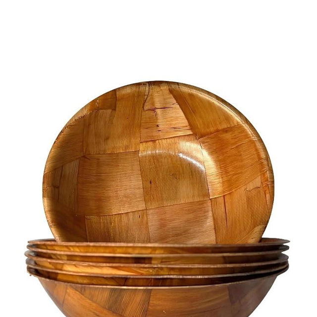 Rich&Richer Wooden Salad Bowl Set 6 Pcs - 8 Inch Salad Bowls Large Serving, Woven Wooden Bowls for Food, Mixing Bowls for Kitchen Set - Wood Salad Bowl Set Serving Bowls