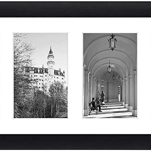 Golden State Art, 8x20 Black Photo Wood Collage Frame with Real Glass and White Mat displays (4) 4x6 Pictures