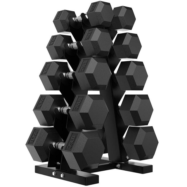 Handbode Hex Dumbbell Sets with Rack, 75-210 lb Rubber Encased Exercise & Fitness Dumbbells Set with Rack Option, Hand Weight for Strength Training, Weight Dumbbells Rack Set for Home Gym