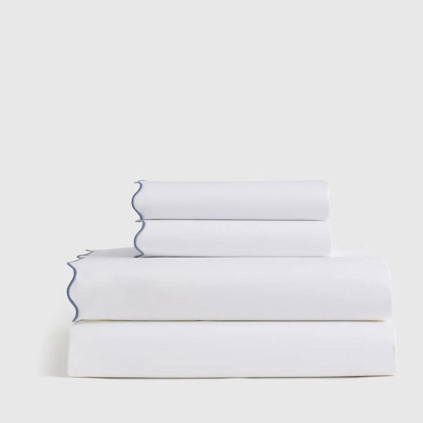 Organic Crisp Percale Sheet Set Mineral Scallop - Queen