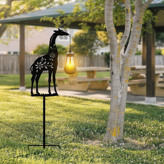 Solar Giraffe Metal Animal Stakes - Outdoor Decorative Garden Silhouette Lanterns