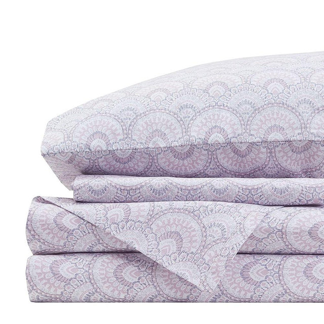 Comfort Spaces 100% Cotton Sheet Set Breathable, Lightweight, Soft with 14" Elastic Pocket Fits up to 16" Mattress, All Season Cozy Bedding, Matching Pillow Case, King Tabitha Purple 4 Piece