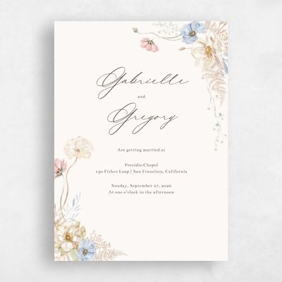 Beige Floral Wedding Invitation - Almada Portrait