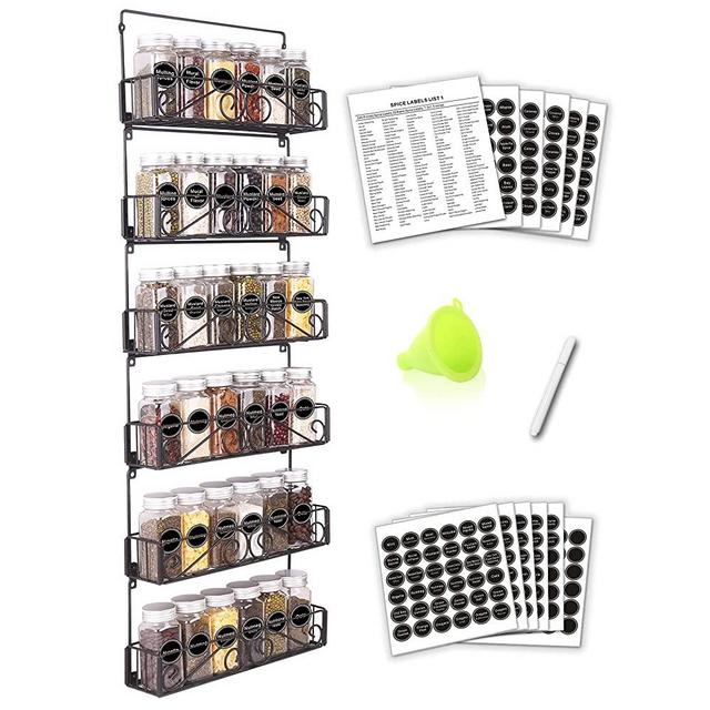 SWOMMOLY Spice Rack Organizer with 36 Empty Spice Jars, 396 Labels & Funnel