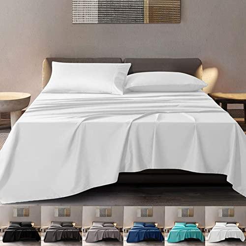 SONORO KATE 100% Pure Egyptian Cotton Sheets Sets,Cooling Bed Sheets 600 Thread Count Long Staple Cotton,Sateen Weave for Soft and Silky Feel, Fits Mattress 16'' Deep Pocket (White, King)
