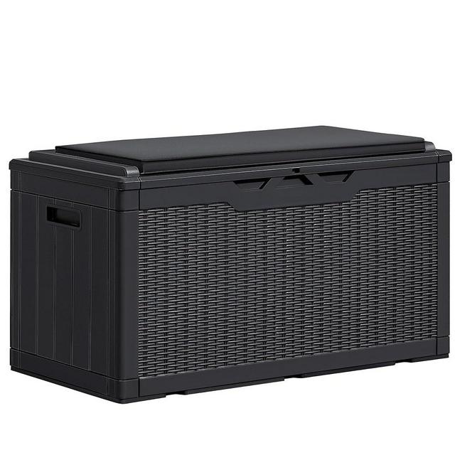 Greesum 100 Gallon Resin Deck Box Large Outdoor Storage Boxes with Cushions for Garden Tools, Patio Furniture Pillows, Pool Supplies, Black