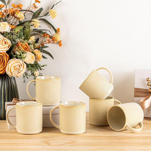 theterra Coffee Mugs Set of 6, 14.2oz Handmade Ceramic Coffee Mugs with Handle for Latte, Tea, Milk, Beer, Hot Cocoa, Cappuccino
