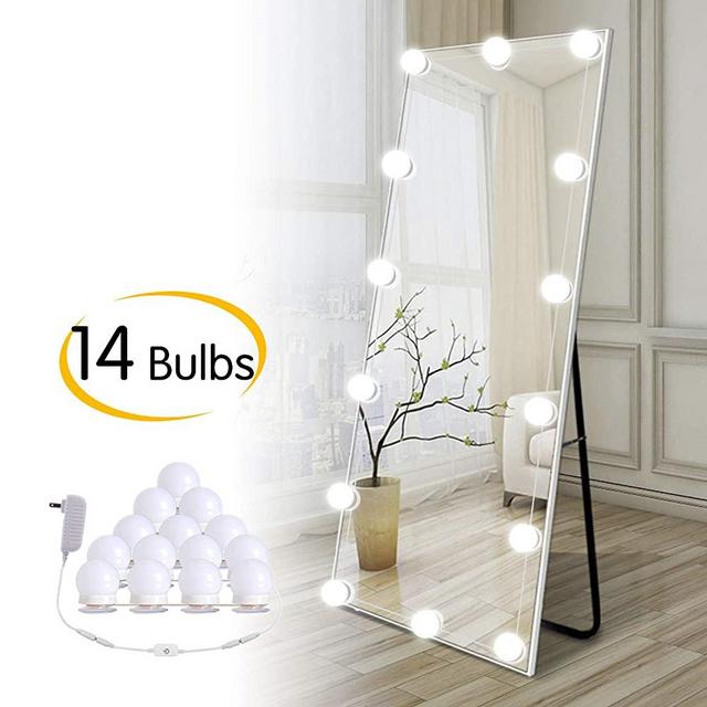 Hollywood LED Vanity Lights Strip Kit with 14 Dimmable Light Bulbs for Full Body Length Makeup Mirror & Bathroom Wall Mirror, Plug in Vanity Mirror Lights with Power Supply, White (No Mirror Included)