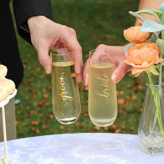 Bride & Groom Stemless Champagne Glass Set