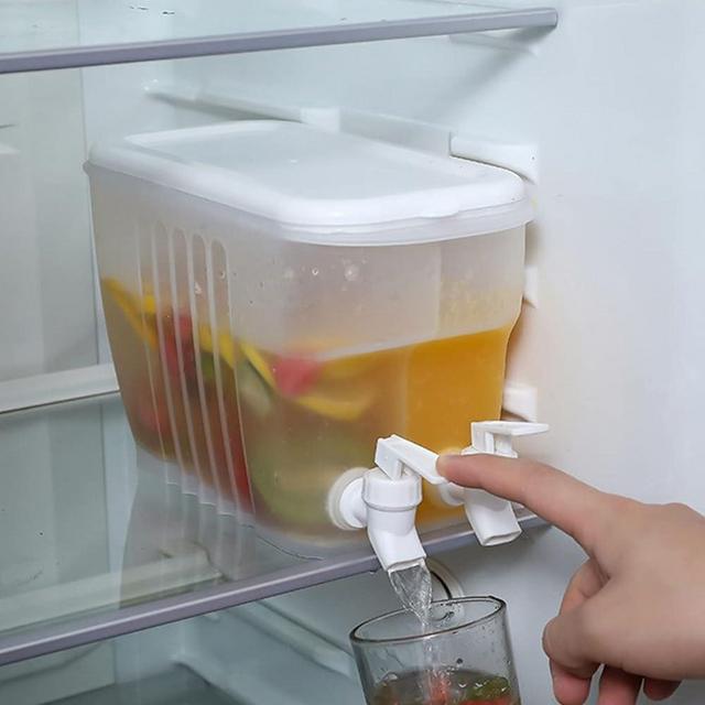Plastic Drink Dispenser, Beverage Dispenser With Spigot, 1 Gallon Large Capacity Cold Water Pitcher Built-in Compartment, Plastic Cold Drink Juice Beverage Dispenser Jug for Juice, Iced Tea (2 Faucet)
