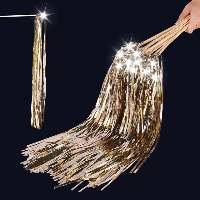 ​Drixbor 100 PCS Light Up Wedding Wands - LED Tinsel Streamers for Wedding Send Off & Grand Entrance, Party Favors for Weddings Birthdays Christmas (Champagne)