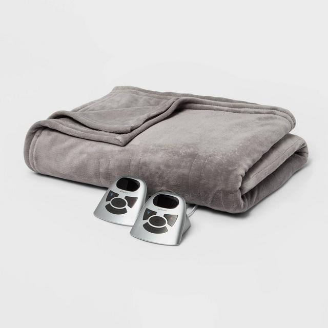 Queen Electric Solid Microplush Bed Blanket Gray - Threshold™