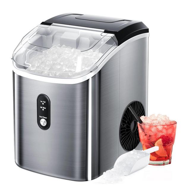 R.W.FLAME Nugget Ice Makers Countertop, Stainless Steel, 35 lbs/Day, Soft Chewable Pellet Ice, Self-Cleaning, One-Click Operation, Silver