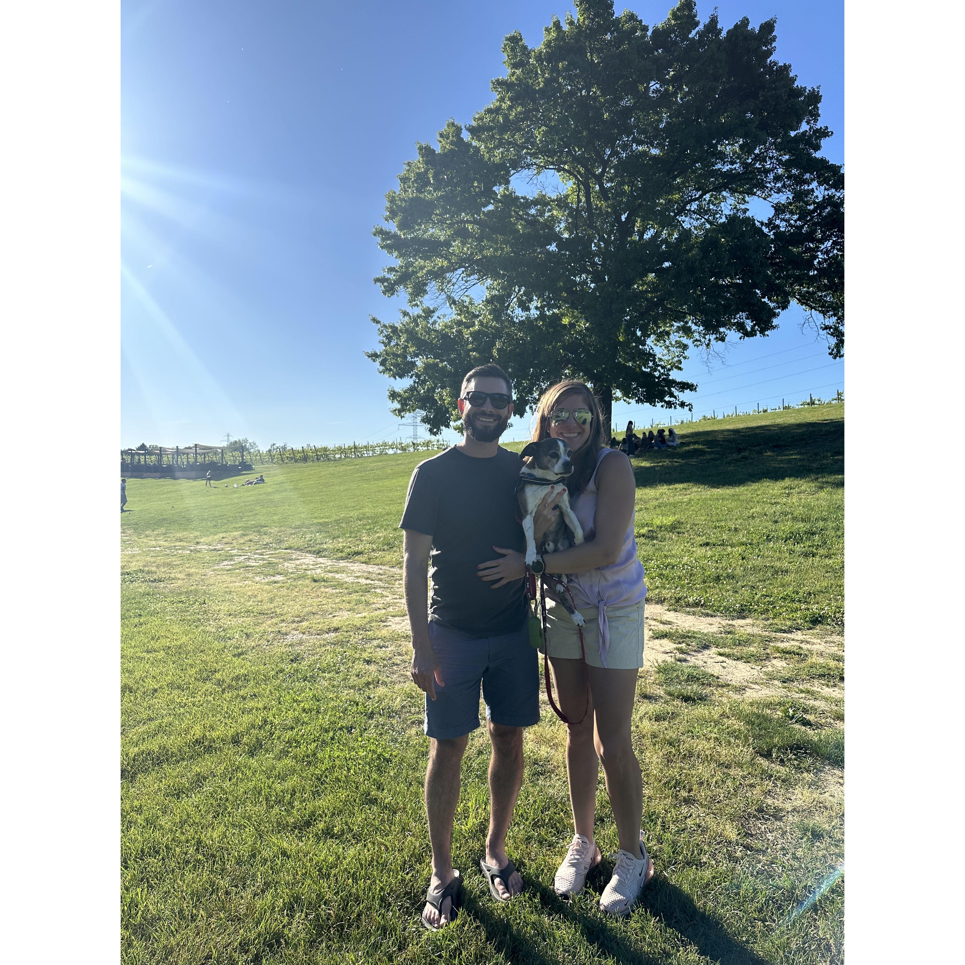 Archie with us at a winery in Michigan
