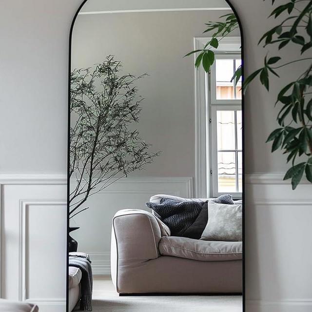 Full Length Mirror, 58"x21" Arch Floor Mirror, Floor Standing Mirror Freestanding Full Body Mirror with Stand for Bedroom, Hanging Mounted Mirror for Living Room Cloakroom, Black