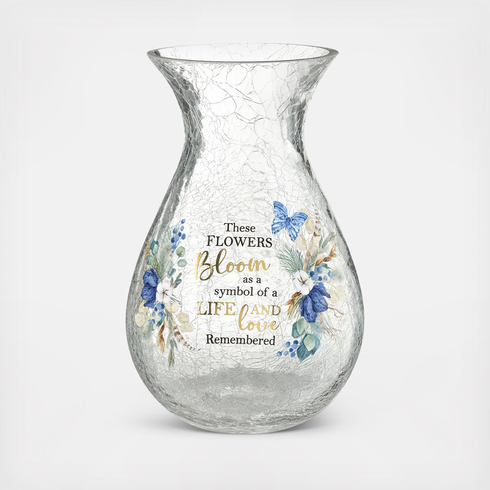 Lillian Rose Crackle Glass Memorial Flower Vase with Sympathy Verse