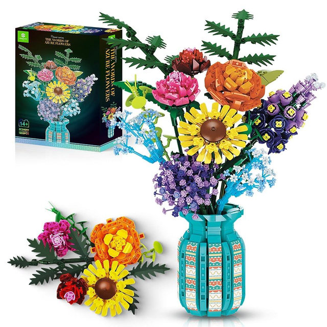 ZONECYTD Flowers Bouquet Toys Building Blocks Set with Vase, Roses, Sunflower, Hyacinth, Hydrangea, for Adults, Teen Girls, Home, Office Decor- 1853pcs