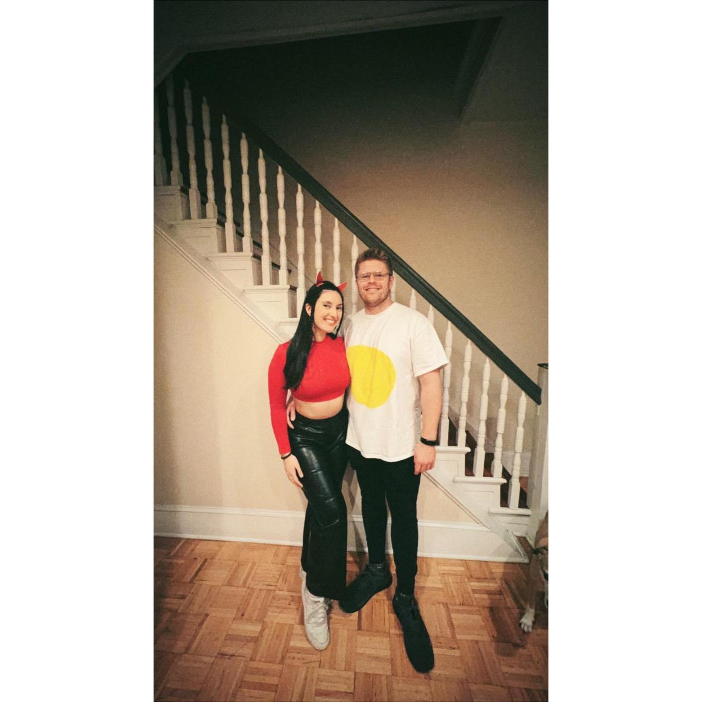 Go ahead, guess what our costume was.
