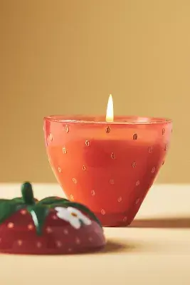 Strawberry-Shaped Fruity Strawberry & Guava Glass Candle