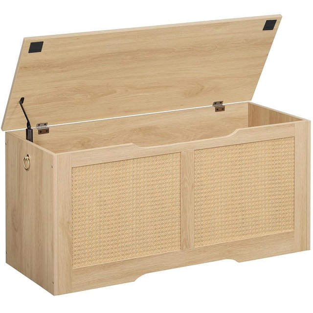 HOOBRO Storage Chest, 39.3" Storage Bench, Rattan-Like Storage Trunk, Sturdy Entryway Bench Supports 220 lb, Shoe Bench, Safety Hinge, U-Shaped Opening, Easy Assembly, Natural NL11CW01