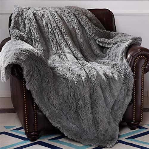 Bedsure Faux Fur Reversible Shaggy Sherpa Throw Blanket - Super Soft Fuzzy Fluffy Plush Throws, Fleece Blanket for Bed Sofa Couch Chair Fall Winter Spring Living Room (50x60 inches, Grey)