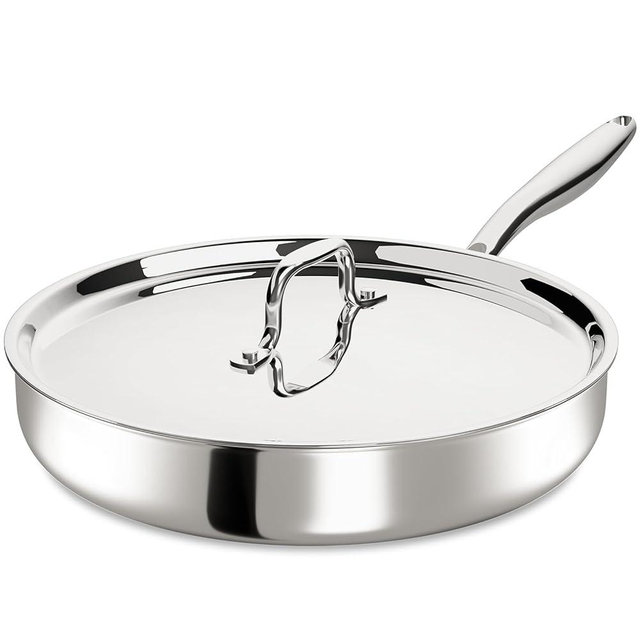 12 Inch Tri-Ply Stainless Steel Frying Pan, Frying Pan with Lid, PFOA/PTFE Free Skillet, Induction Cooking Pans, Dishwasher & Oven Broiler Safe 600F, Professional Cookware, Heavy Duty & Even Heat